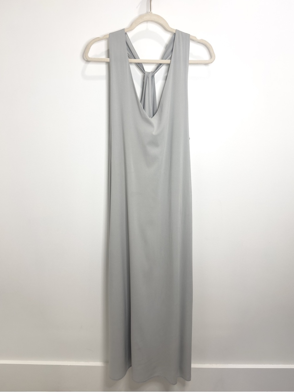 Mod Ref Draped V Neck Twisted Racerback Maxi Dress Women’s L Sage Grey Revolve